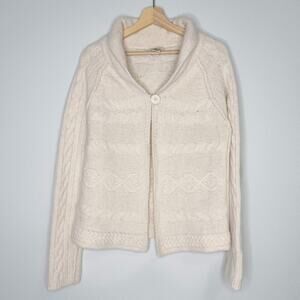 BOB TIMBERLAKE Cream Cardigan Size Large Wool and Rabbit Hair Blend Cable Knit